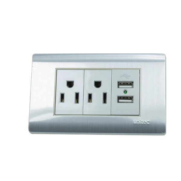 Toma Doble + Usb Doble Acero Unitec
