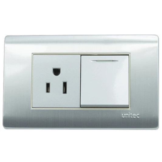 Toma Mas Interruptor Acero Inox Unitec