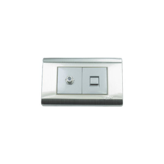 Toma Tv + Telefono Acero Inox Unitec