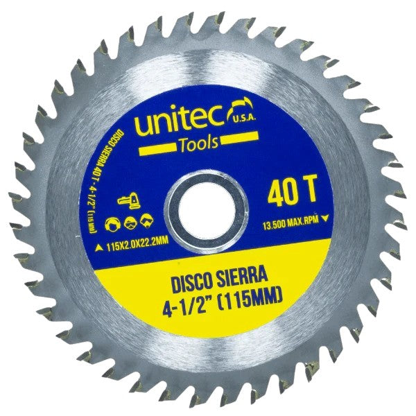Disco De Sierra 4 1/2'' 40T Unitec