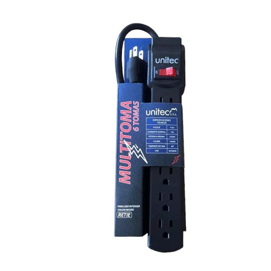Multitoma, 6 Tomas Negra 14Awg-Unitec